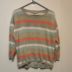 LOFT Multicolor Striped Crew Neck Sweater